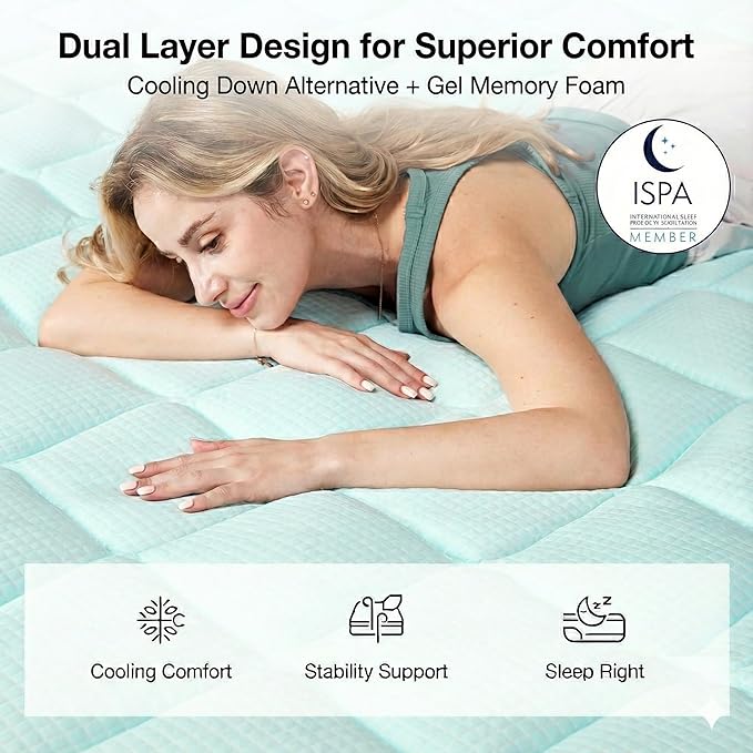 Novilla 4 Inch Dual Layer Memory Foam Mattress Topper, 2 Inch Gel Memory Foam and 2 Inch Cooling Down-Alternative Mattress Pad Cover for Back Pain, Breathable & Certi-Safe, Twin