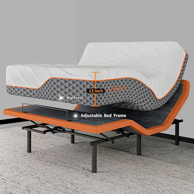 Split King Adjustable Bed Frame + 12” Hybrid Matt, Bed Base with Massage, Pillow-tilt, Smart APP Control, Ergonomic Incline, Zero Gravity, Dual USB Port, Under Bed Light, Wireless Remote, 5000 Series