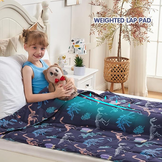 yescool Dinosaur Weighted Blanket 3 Pounds Cooling Weighted Lap Blanket, Navy Heavy Blankets for Sleeping, Weighted Throw Blankets Gift for 20-40lbs, 36"x48"