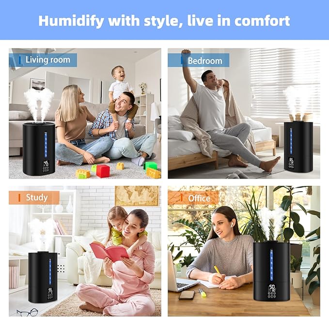 6L Humidifiers for Bedroom Large Room Home,Cool and Warm Humidifier for Baby and Plants Hot Mist Top Fill Desk Humidifier Oil Diffuser,Quiet,Auto Mode,360°Nozzle-Midnight Black(2026 Upgraded)