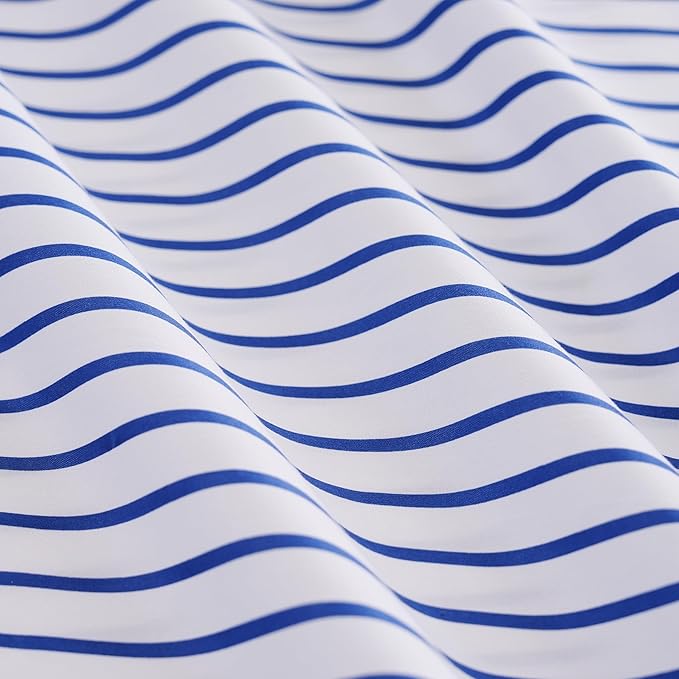 Full Blue Striped Bed Sheet Set 4 Piece with 16-Inch Deep Pockets- Super Soft & Wrinkle Free Stripe Bed Sheets - Hotel Luxury Blue White Striped Pinstripe Bedding for All Season