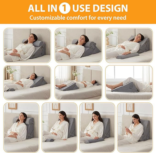 3PCS Wedge Pillow Set for After Surgery, Adjustable 9&12 Inch Bed Wedge Pillow for Sleeping, Incline Pillow Wedge for Headboard, Post Surgery, Acid Reflux, Neck&Back Support, Velvet