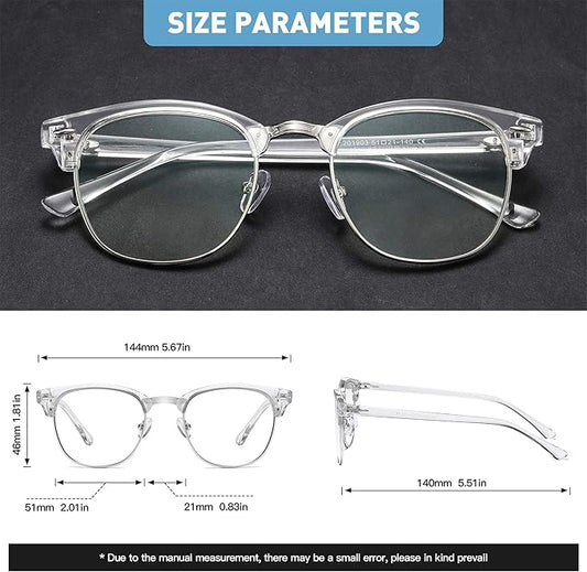 Blue Light Blocking Glasses Vintage Half Frame UV Clear Lens Anti Eyestrain Computer Gaming Glasses for Women Men(P53)