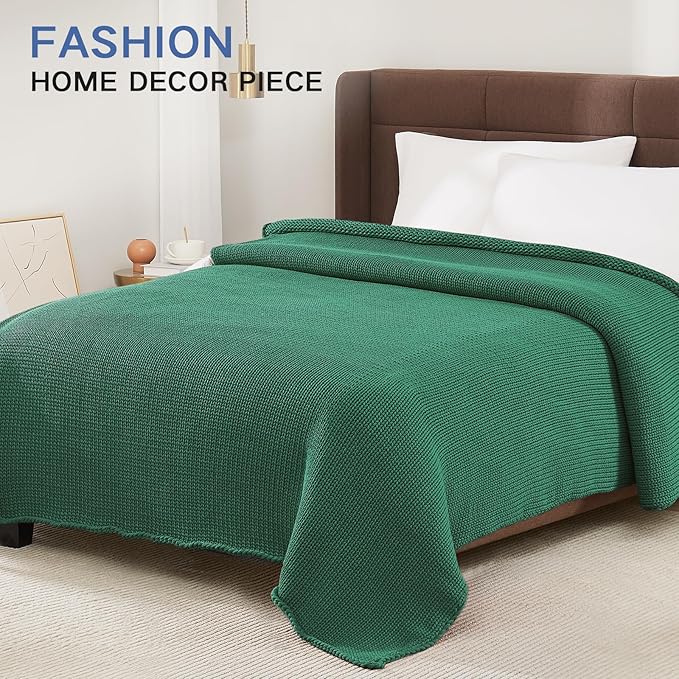 Guohaoi Knitted Weighted Blanket for Adults (Green 48"x72" 15lbs) No Beads Cooling Throw Blanket for Hot Sleepers, Home Decor Breathable Chunky Knit Heavy Blanket Use on Full Size Bed