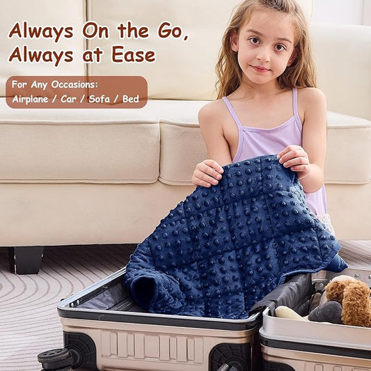 yescool Weighted Lap Pad 2 lb Blue Small Lap Blanket, Weighted Lap Blanket Cooling Heating Weighted Throw Blankets, Minky Blankets Gifts for Travel Outdoor Indoor, 20 * 30in