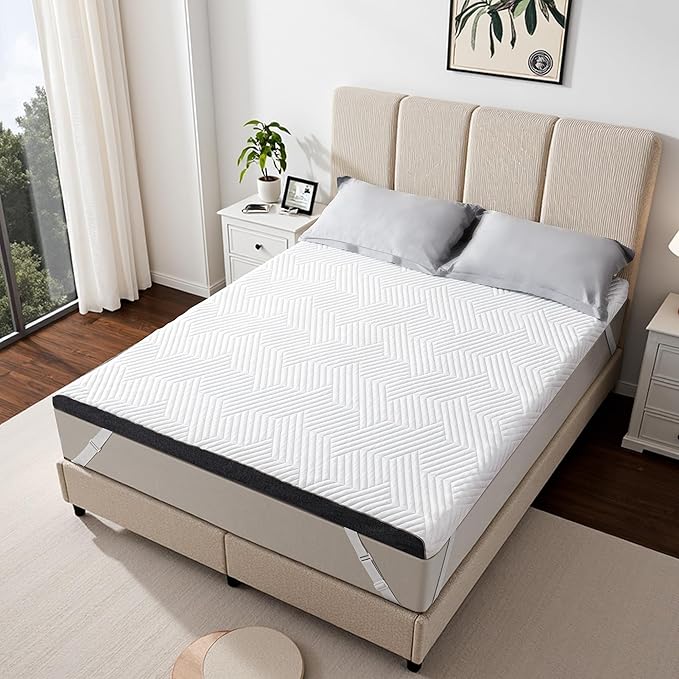 EnHomee Memory Foam Mattress Topper,3 Inch Full Mattress Topper Pressure Relief with Cooling Gel and Removable & Washable Embossed Cover, CertiPUR-US & Oeko-TEX Certified, White, Full