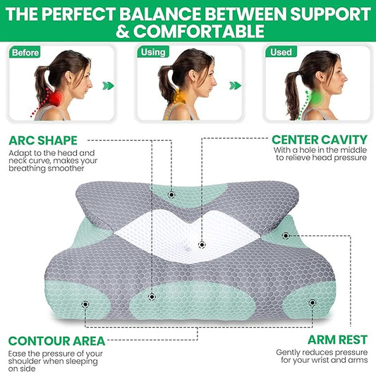 Cervical Neck Pillow for Sleeping, Memory Foam Pillows for Neck and Shoulder Pain. Hollow Design Odorless Memory Foam Pillows, Ergonomic Orthopedic Support Pillow for Side Sleepers, Back and Stomach