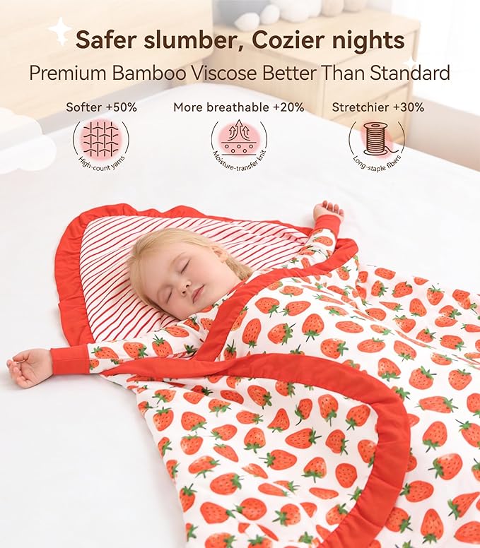 Premium Baby Blankets, Soft Viscose from Bamboo Blanket for Girls, Nursery Crib Bedding Quilt for Newborn and Toddler, Ruffle Blanket Cooling for Hot Sleepers, 50''x50'' Strawberry
