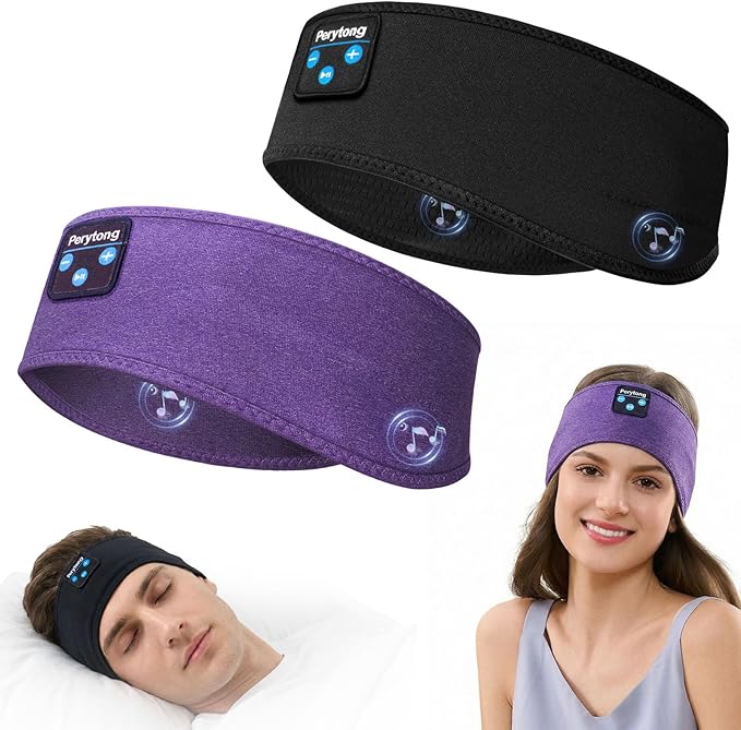 Perytong 2 Pack Sleep Headphones Headband for Side Sleepers, Bluetooth Sleeping Headphones with Ultra-Thin Speakers, Wireless Sport Headband for Workout Running, Noise Reducing Sleep Headphones