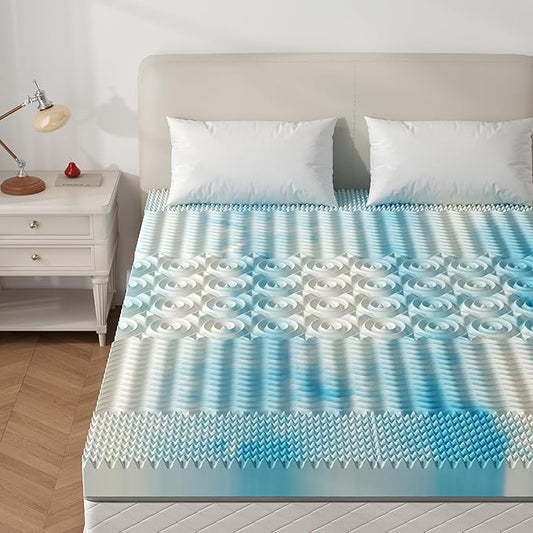 NEWBULIG Full Memory Foam Mattress Topper, 2 Inch 5-Zone Egg Crate Foam Mattress Topper Pad, Cooling Gel Infused Bed Toppers for Pressure Relief, CertiPUR-US Certified, Blue