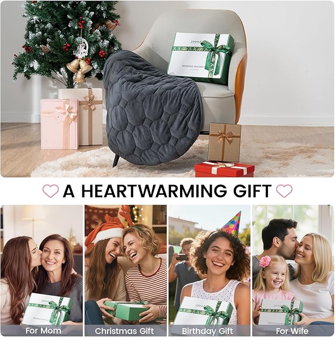 immtree Weighted Heating Pad for Period Cramps, 29" x 24" Extra Large Electric Heated Pads 7 lbs, Back Shoulder Knee Abdomen Pain Relief, Soft Warm Heavy Lap Blanket, Dark Grey