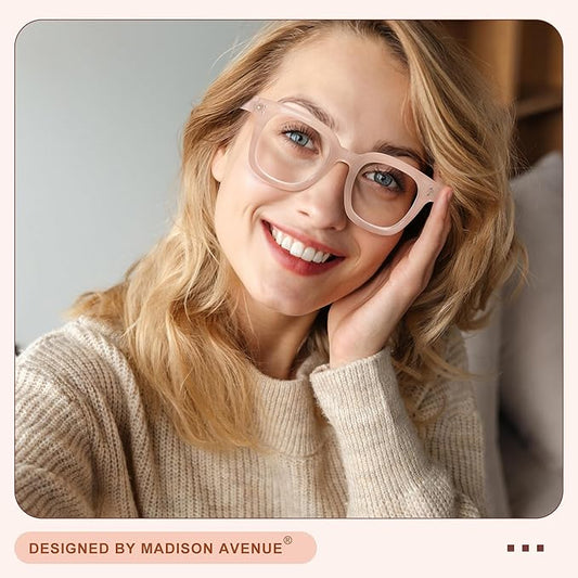 Madison Avenue Blue Light Blocking Glasses Oversized Fashion Blue Light Glasses for Women Anti Eyestrain & UV Protection Computer Eyeglasses (Nude Pink)
