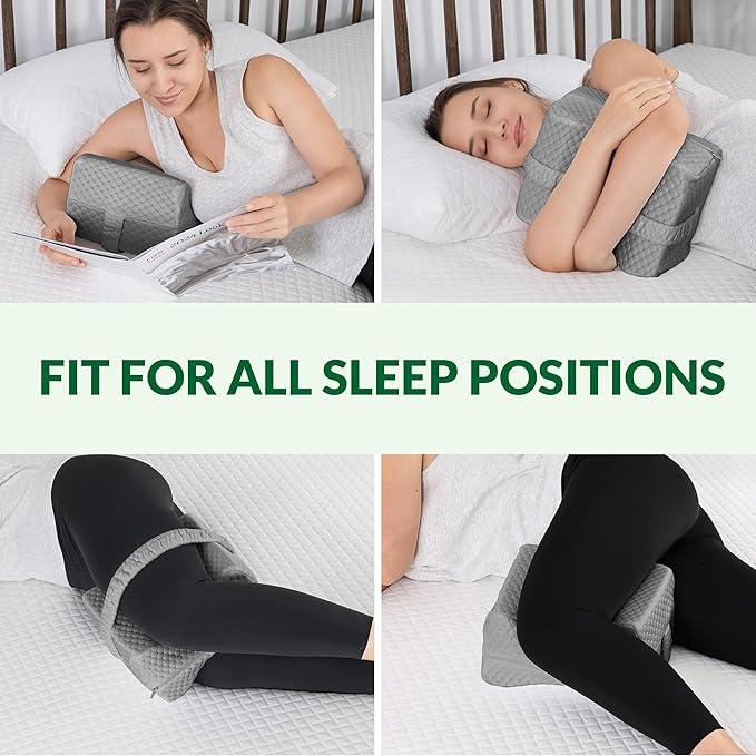 Knee Pillow for Side Sleepers Hip Pain,Charcoal Memory Foam Leg & Knee Pillow for Side Sleeping,Between Leg Pillow for Side Sleepers,Leg Pillow with Straps and Removeable Cover(Grey)