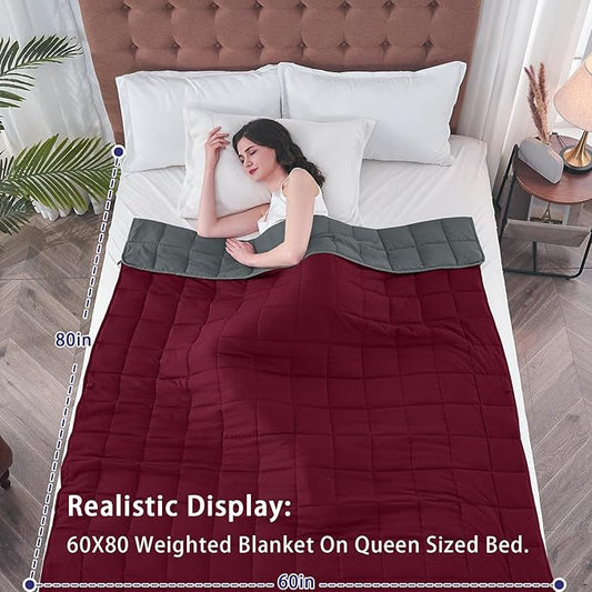 yescool Weighted Blanket for Adults (15 lbs, 60" x 80", Red Grey) Cooling Heavy Blanket for Sleeping Perfect for 110-130 lbs, Queen Size Breathable Blanket with Premium Glass Bead, Machine Washable