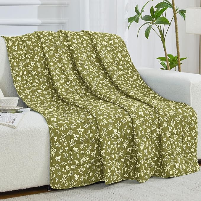 yescool Weighted Blanket for Adults (15 lbs, 48" x 72", Sage) Cooling Heavy Blanket for Sleeping Perfect for 140-160 lbs, Twin Size Breathable Blanket with Premium Glass Bead, Machine Washable
