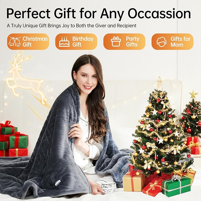 Electric Heated Throw Blanket 50x60in, 2026 Upgraded Dual-Spiral, 10 Hours Auto-Off, 8 Heat Levels, Over-Heat Protection, Machine Washable Soft Flannel for Gift