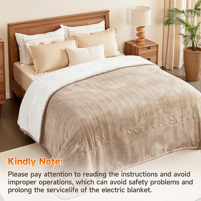Heated Blanket Electric Blanket Twin 62"x84" Fast Heating Electric Blanket with 10 Heat Levels & 10 Hours Auto-Off Overheat Protection Cozy Soft Flannel Heated Throw Blanket