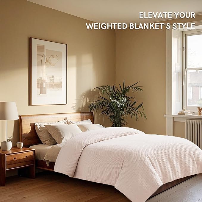 YnM Cotton Waffle Weave Duvet Cover for Weighted Blankets with 16 Strings (Oatmeal,88''x104'')