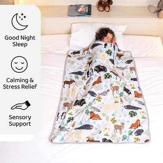 Aricove Kids Weighted Blanket, 5 lb, 36x48 inches, Small Size, Soft Cotton, Machine Washable, Grey/Snow Animals