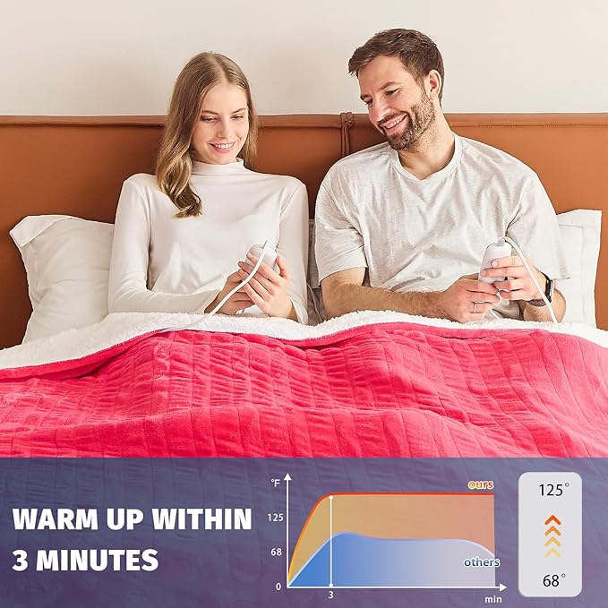Heated Electric Blanket Queen Size - 84" x 90" Heating Blanket with Dual Control, 10 Heating Levels & 8 Hours Auto Off, Soft Warm Flannel Blanket, Christmas Birthday Gifts for Senior Grandma