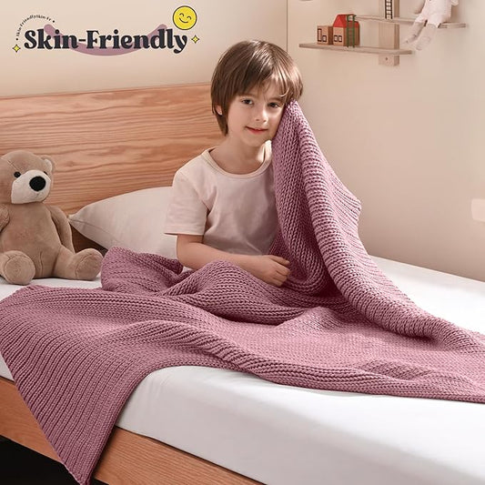 Guohaoi Knitted Weighted Blanket Kids (Haze Green 50"x60" 10lbs) No Beads Cooling Heavy Blanket, Home Decor Breathable Chunky Knit Throw Blanket for All-Season Use