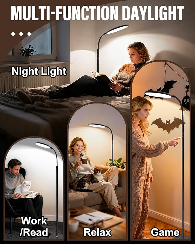 Light Therapy Lamp, 11000 Lux UV-Free Happy Therapy Lamp with Touch & Remote Control, Full Spectrum Sunlight Lamp with 10 Brightness & 3 Color Temperatures, Light Therapy Floor Lamp with Timer