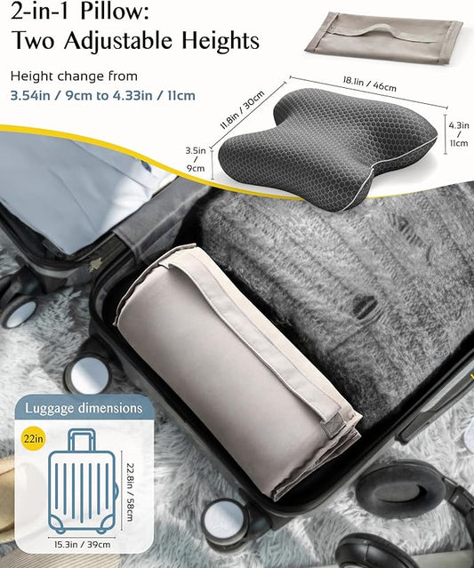 Travel Memory Foam CPAP Bed Pillow for Side & Back Sleepers, Portable Sleep Apnea Pillow with Storage Bag for All CPAP Masks Users, Washable Neck Support Pillow for Hotels Camping