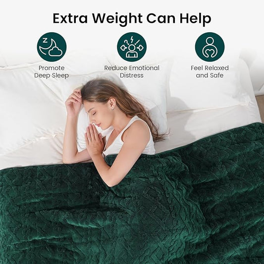 Drewin Queen Size Weighted Blanket for Adults 20 lbs, Soft Fuzzy Jacquard Sherpa Weighted Blankets for Sleeping 60 x 80 inches, Cozy Sofa Bed Blanket for Winter, Dark Green