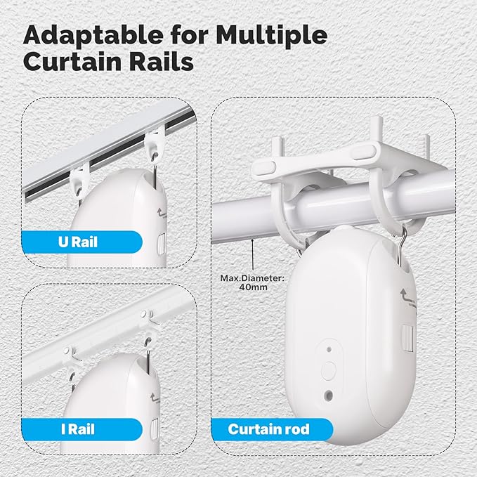 Automatic Curtain Opener, easy to install,with Remote Smart Curtain ,Bluetooth Curtain Robot with App, Voice, Rails Compatible with Alexa, Google Home, Tuya, Smart Life APP (Bluetooth curtain robot)