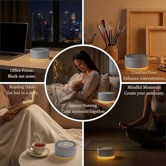 Kipcush White Noise Machine with Night Light โ Nursery Sound Machine with Soft Non-Glare Lamp, 30 Soothing Sounds, 8 Color Lights, Up to 8-Hour Timer for Baby & Adults