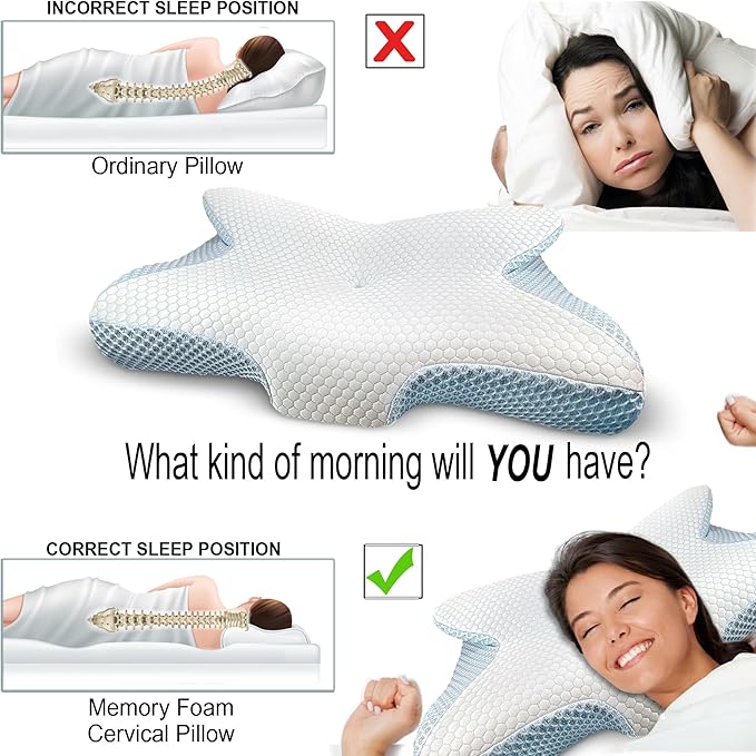 Ergonomic Cervical Memory Foam Neck Pillow for Pain Relief, Orthopedic Contour Pillow for Side, Back & Stomach Sleepers, Hypoallergenic, Breathable, Washable Cover for Better Sleep