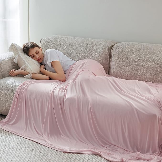 Bedsure Pink Cooling Blanket for Hot Sleepers - Summer Cold Throw Blanket for Bed, Arc-Chill Lightweight Summer Bedding, Cool Thin Ice Cold Cooled Throws with Rayon Derived from Bamboo, 50x70