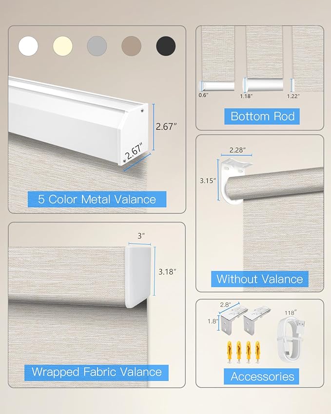 Motorized Light Filtering Roller Shades with Remote Control, Smart Blinds for Windows Work with Alexa Google via Hub, Rechargeable Electric Window Shade Customized Size (Texture Light Coffee)