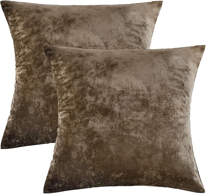 PHF Truly Velvet Euro Sham, 26"x 26",No Insert, 2 Pack Color Gradient Euro Throw Pillow Covers, Ultra Soft Cozy Pillow Covers for Luxurious Home Decorative, No Shedding, No Pilling, Khaki