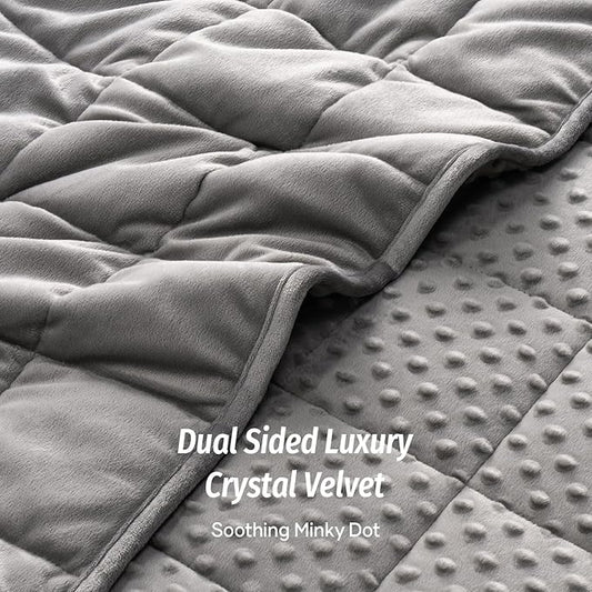 Wemore Minky Dot Weighted Blanket for Adults Twin Size 12 lbs, Soft Cozy Heavy Blanket, Breathable Blanket for All-Season with Glass Beads, Grey 60 x 80 inches