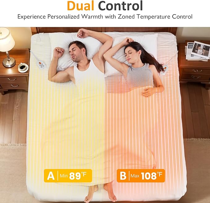 SUNVIVI King Size Heated Mattress, Electric Bed Mattress Pad with 12-Hour Timer & 10 Heat Settings, Full Bed Warmer with Dual Controller, Machine Washable, 78" x 80"