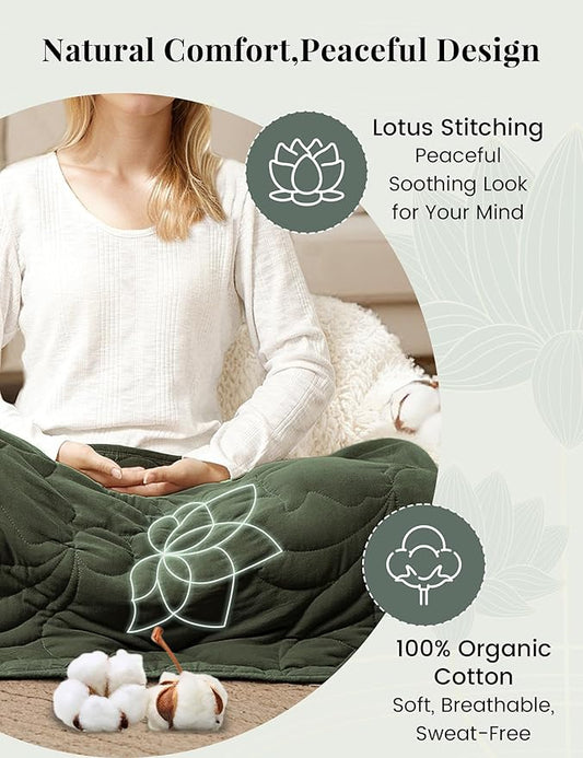 ZonLi Weighted Lap Blanket 5lbs for Meditation, Yoga, Napping, Sleeping and Travel, Cotton Weighted Blanket for Adults,Skin Friendly & Machine Washable, 29x24 inches, Forest Green