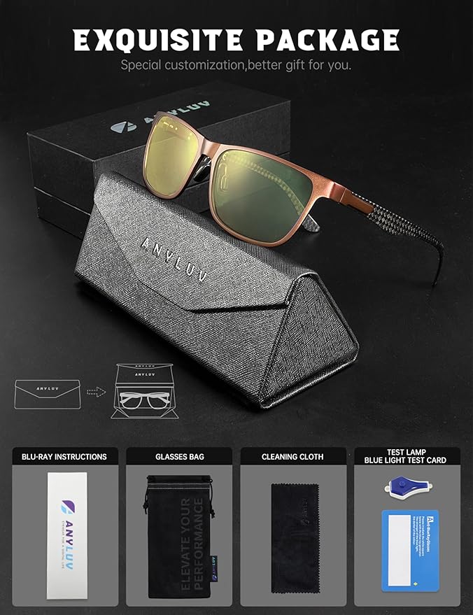 ANYLUV Blue Light Blocking Glasses Men Computer Gaming Glasses Lightweight Al-Mg Metal Anti Eyestrain Eye Protection
