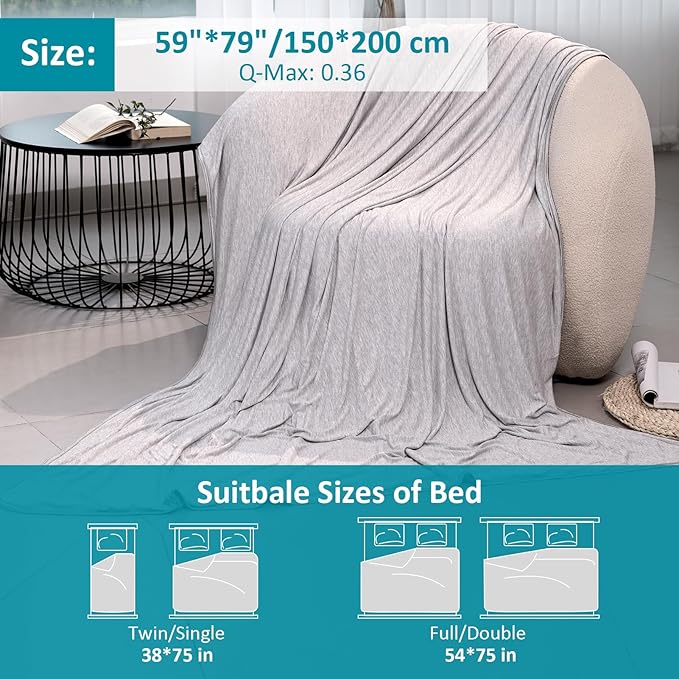 Bamboo Cooling Blanket - Double-Sided Soft Bed Throw Summer Blankets, Breathable Cold Bed Blanket for Night Sweats Sofa Home Office - 59"x79", Light Gray