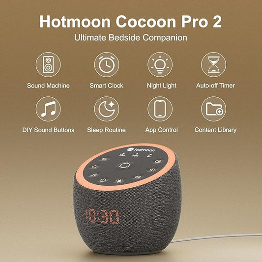 Hotmoon Sound Machine, Cocoon Pro 2 White Noise Machine for Sleeping Adults, 388 Non Looping Sounds & Sleep Timer, Smart App Control Night Light, Nature Sound Pink Green Brown Noise Maker, Plug in