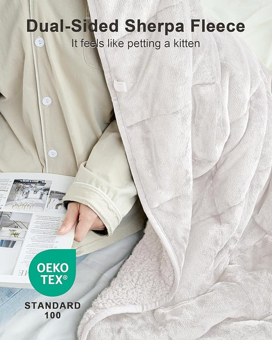 Ultra-Soft 15lb Weighted Blanket for Adults, Plush Sherpa Fleece Reversible Weighted Throw Comfort for Relaxation & Cozy Evenings, Hug-Like Security, Evenly Distributed, W48 x L72, Cream White