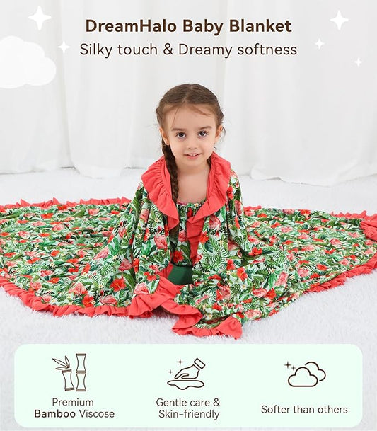 Premium Baby Blankets, Soft Viscose from Bamboo Blanket for Girls, Nursery Crib Bedding Quilt for Newborn and Toddler, Ruffle Blanket Cooling for Hot Sleepers, 50''x50'' Flamingo