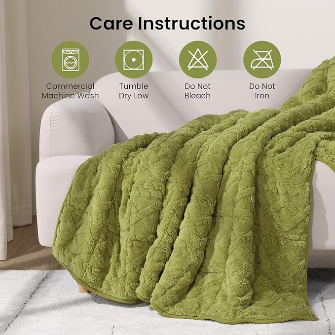 20lbs Weighted Blanket for Adults 60 x 80 inches, Ultra Fluffy Jacquard Sherpa Weighted Blankets with Soft Plush Flannel, Cozy Winter Heavy Blanket for Sofa Bed, Ceramic Beads, Grass Green