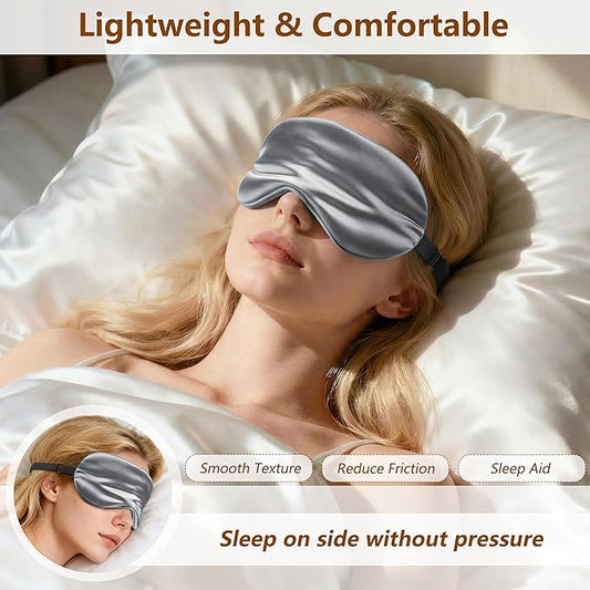 Sleep Mask Silk Eye Mask for Men Sleeping Mask, Adjustable Elastic Strap for Night Shading Sleep Mask, Soft and Comfortable for Both Men and Women (Grey)