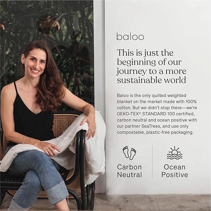 Baloo Weighted Blanket for Adults 20 lb (Pebble White, 80"x87") | Cool & 100% Cotton | Machine Washable & Dryer Safe | Glass Microbead Fill