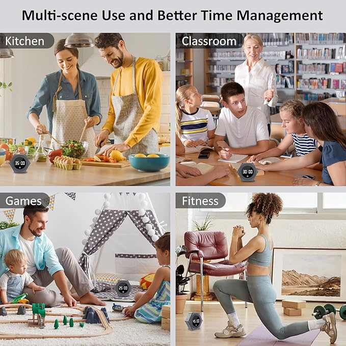 Pomodoro Timer with Gravity Rotation, 99 Minutes Desk Productivity Timer, Countdown & Countup Focus Time Management Tool for Kitchen, Work, Study, Adjustable Sound & Brightness, Magnetic Pad Back.