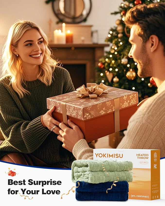 Heated Throw Blanket 50"x60" - 9-Level Fast Heating & 1-10H Timer, Fluffy Plush Blanket with Snap Buttons for Secure Fit, Warm Gift for Women/Men, for Couch, Bed & Office, Pageant Blue