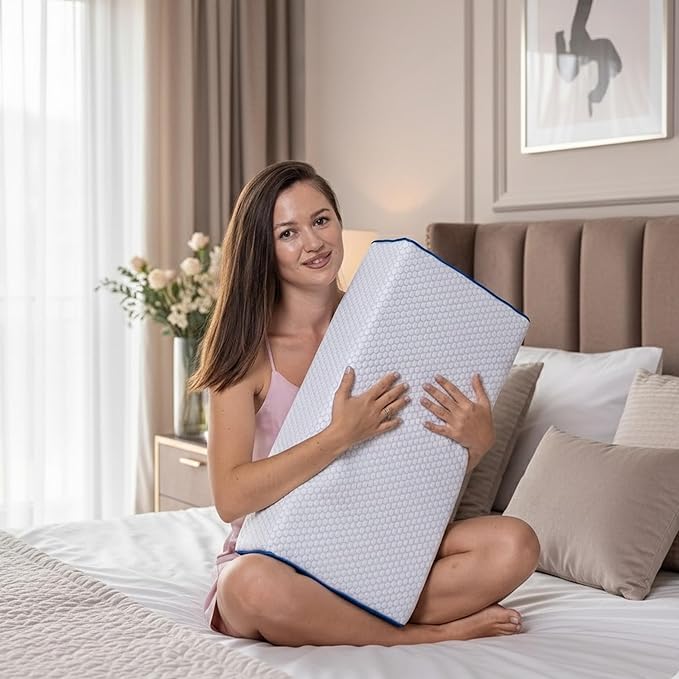 Cube Pillow for Side Sleepers – Adjustable Height 4–5" – Cooling Memory Foam – Cervical Pillow for Neck & Shoulder Pain Relief – Rectangular Pillow with Washable Ventilated Cover & Sleeping Mask