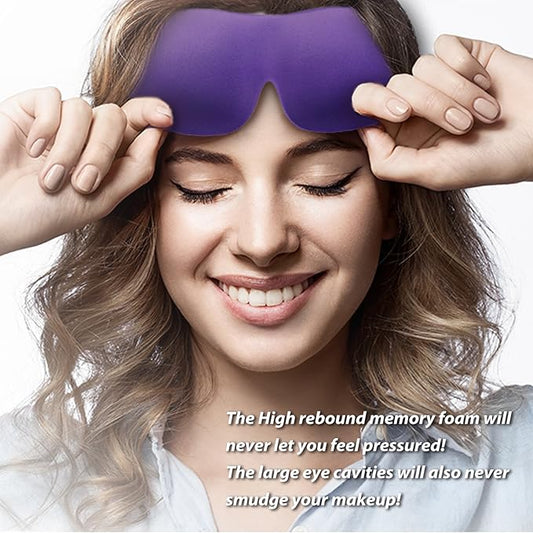PrettyCare 3D Sleep Mask 2 Pack, Eye Mask for Side Sleeper - 3D Contoured Sleeping Mask Block Out Light for Men Women- No Eye Pressuer Night Masks with Ear Plugs & Travel Bag (Black&Purple)
