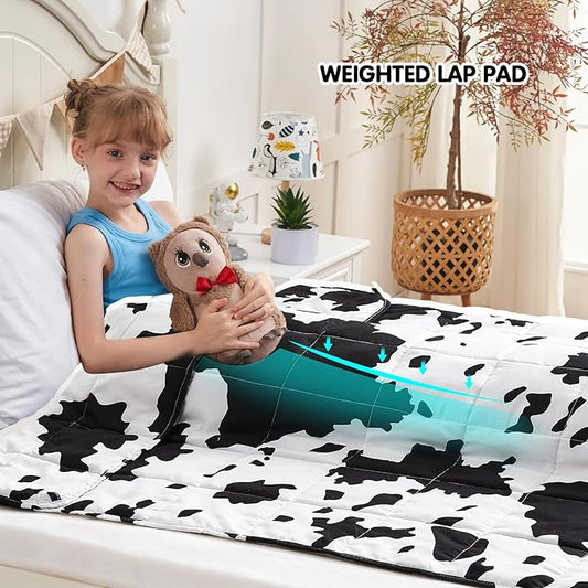 yescool Cow Print Weighted Blanket 3 Pounds Cooling Cow Blanket, Heavy Blanket for Sleeping, Throw Blanket Gift Weighted Comforter for 20-40lbs, 36"x48"